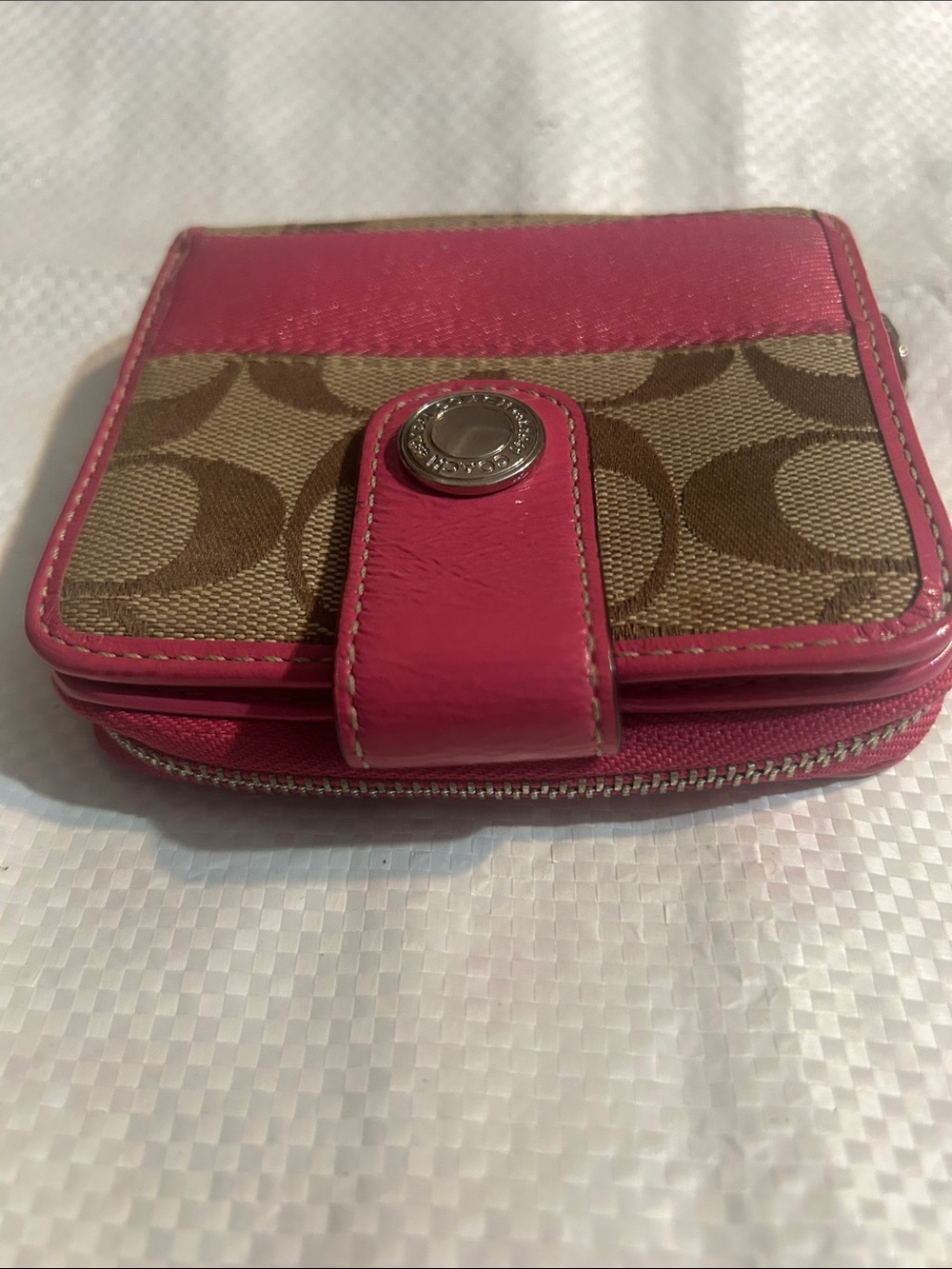 Coach Brown Signature Canvas Wallet with Pink Leather Trim vintage Y2K - Picture 6 of 6